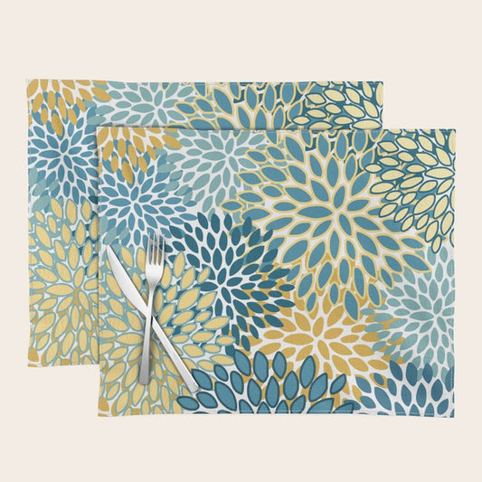 Modern Floral Prints, Teal and Yellow Placemat Gallery Image 1