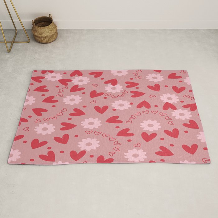 Hearts and Flowers on Tea Rose Pink Rug Gallery Image 2