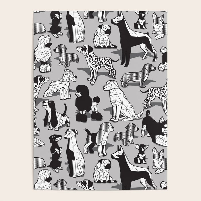 Geometric sweet wet noses // grey background black and white dogs Poster Gallery Image 2