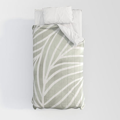 Sage green leaf line art Comforter Gallery Image 9