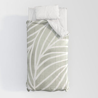 Sage green leaf line art Comforter Gallery Image 5