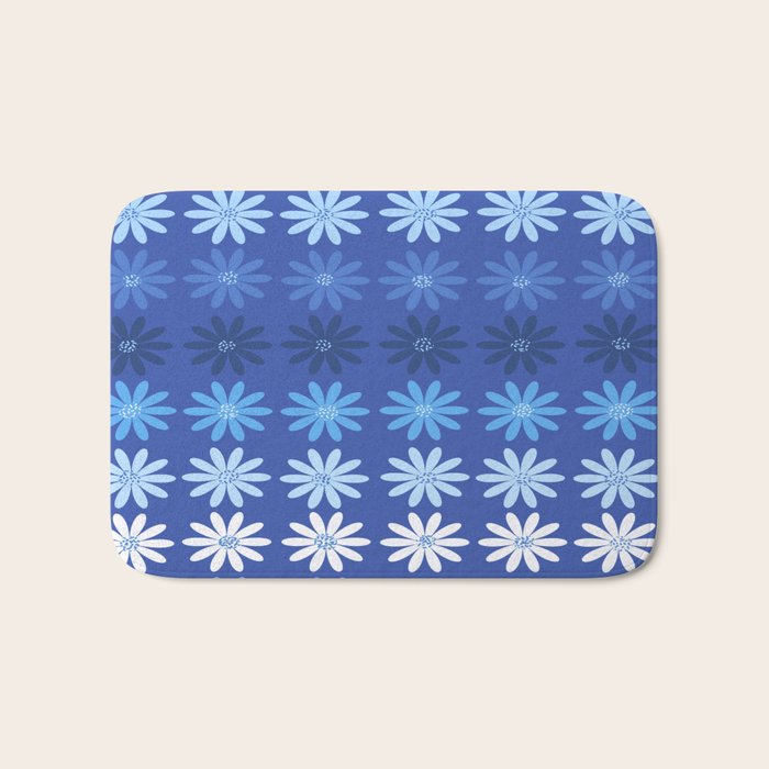Ombre Abstract Daisies on Cobalt Blue Bath Mat Gallery Image 1