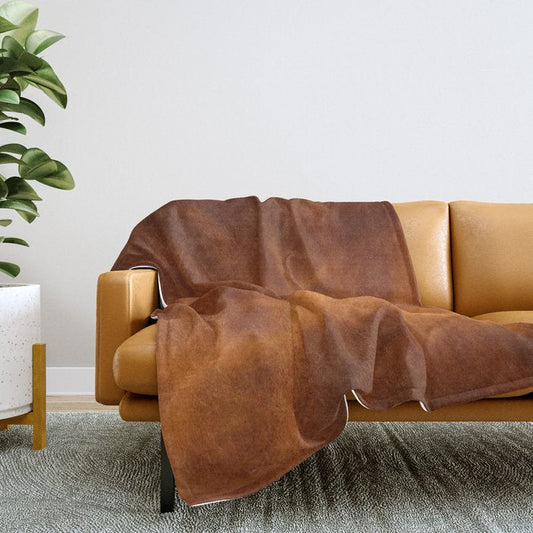 cognac suede leather ( faux ) Throw Blanket Gallery Image 2