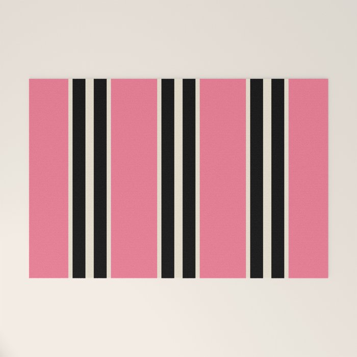 Vertical Stripes Pink and Black Welcome Mat Gallery Image 1