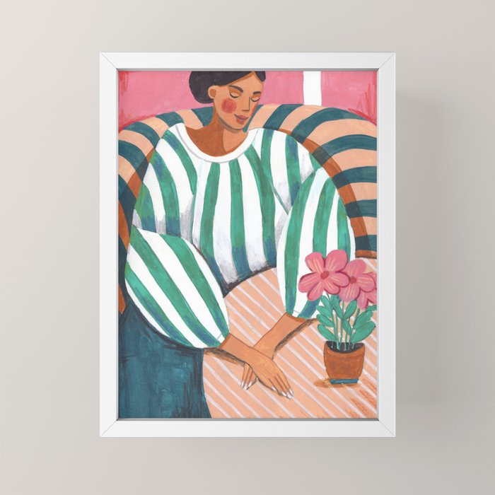 Woman in stripes in thought Mini Art Print Gallery Image 4