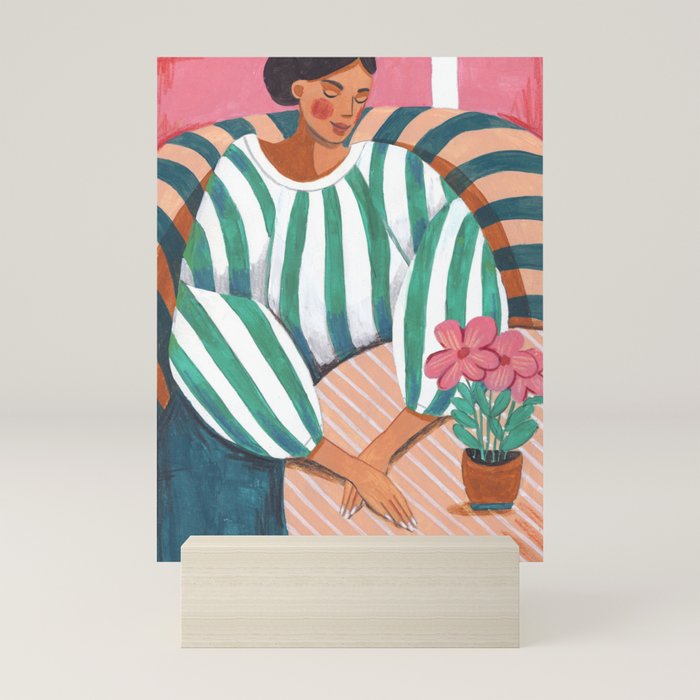 Woman in stripes in thought Mini Art Print Gallery Image 5