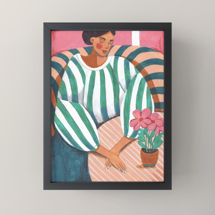 Woman in stripes in thought Mini Art Print Gallery Image 3