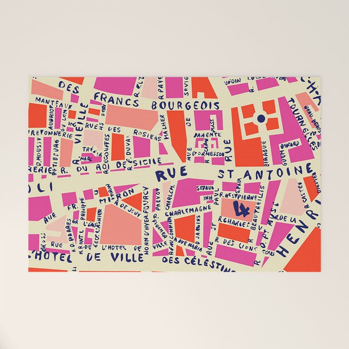 paris map pink Welcome Mat Gallery Image 1