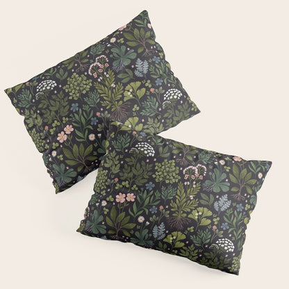 Herbarium ~ vintage inspired botanical art print ~ black Pillow Sham Gallery Image 3