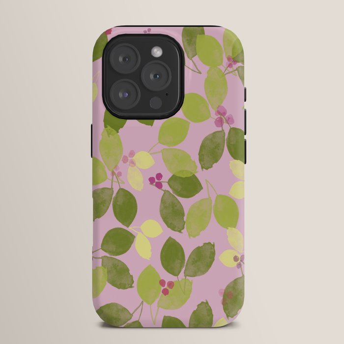 Summer Leaves and Berries on Pink iPhone Case Gallery Image 15