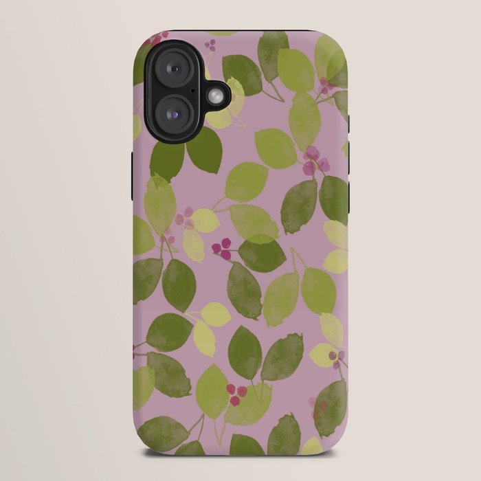 Summer Leaves and Berries on Pink iPhone Case Gallery Image 10