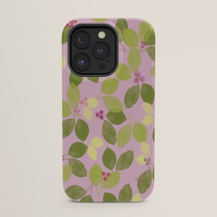 Summer Leaves and Berries on Pink iPhone Case Gallery Image 31