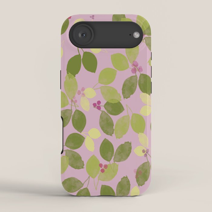Summer Leaves and Berries on Pink iPhone Case Gallery Image 2