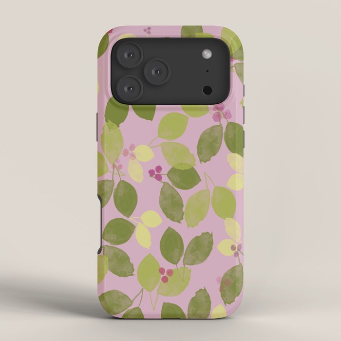 Summer Leaves and Berries on Pink iPhone Case Gallery Image 4