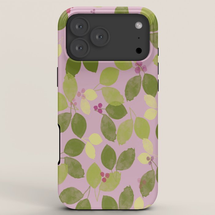 Summer Leaves and Berries on Pink iPhone Case Gallery Image 8