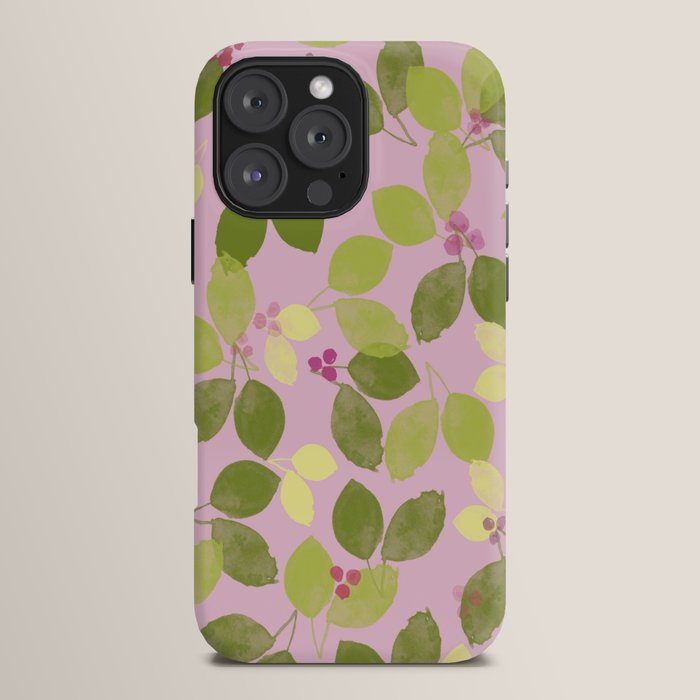 Summer Leaves and Berries on Pink iPhone Case Gallery Image 16