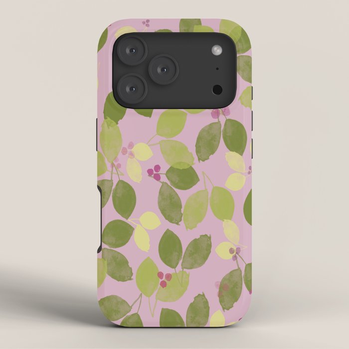 Summer Leaves and Berries on Pink iPhone Case Gallery Image 3