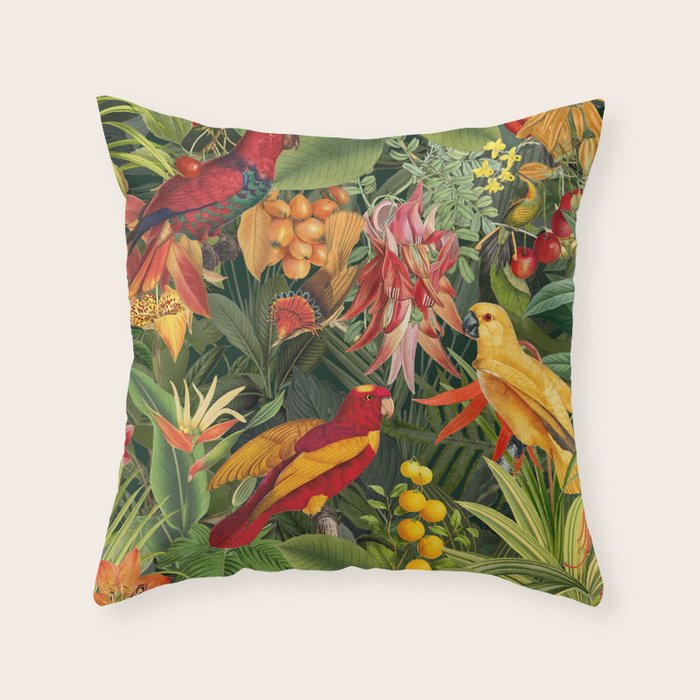 Midnight Jungle Parrots Tropical Paradise Throw Pillow Gallery Image 3