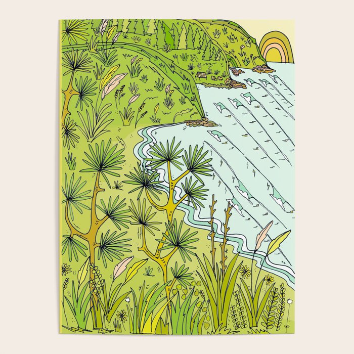 pointbreaks in paradise // lookout in raglan new zealand // retro surf art by surfy birdy Poster Gallery Image 4