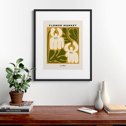 Flower Market Lima, Retro Eclectic Floral Print Framed Art Print Gallery Image 7