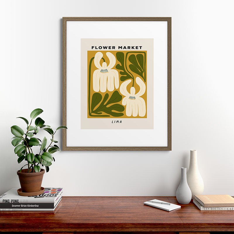 Flower Market Lima, Retro Eclectic Floral Print Framed Art Print Gallery Image 42