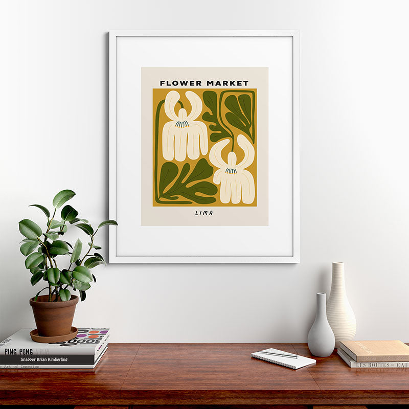 Flower Market Lima, Retro Eclectic Floral Print Framed Art Print Gallery Image 56