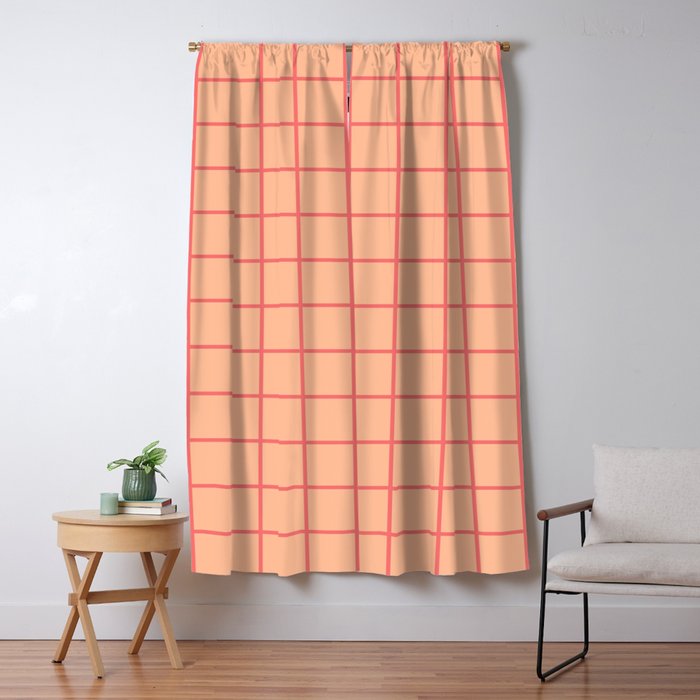 Peach Pink Grid Minimal Geometric Pattern Window Curtain Gallery Image 1