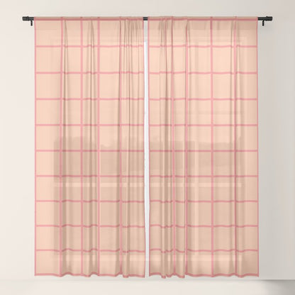 Peach Pink Grid Minimal Geometric Pattern Window Curtain Gallery Image 17