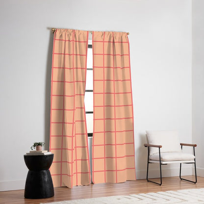Peach Pink Grid Minimal Geometric Pattern Window Curtain Gallery Image 6