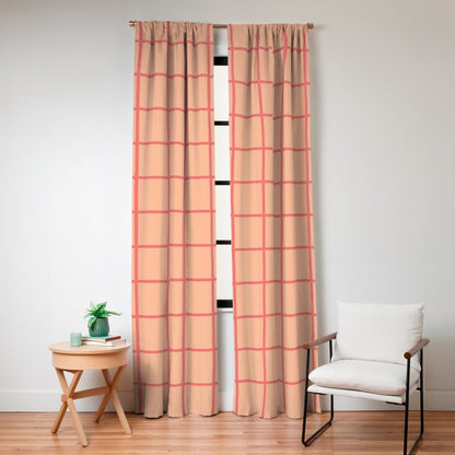 Peach Pink Grid Minimal Geometric Pattern Window Curtain Gallery Image 4