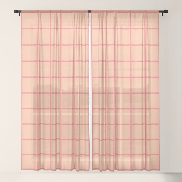 Peach Pink Grid Minimal Geometric Pattern Window Curtain Gallery Image 21