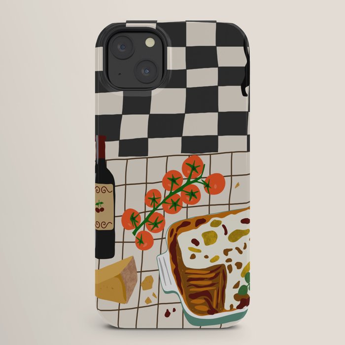 Lasagna parmesan and wne dinner - homemade meal illustration iPhone Case Gallery Image 26