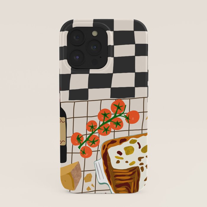 Lasagna parmesan and wne dinner - homemade meal illustration iPhone Case Gallery Image 39