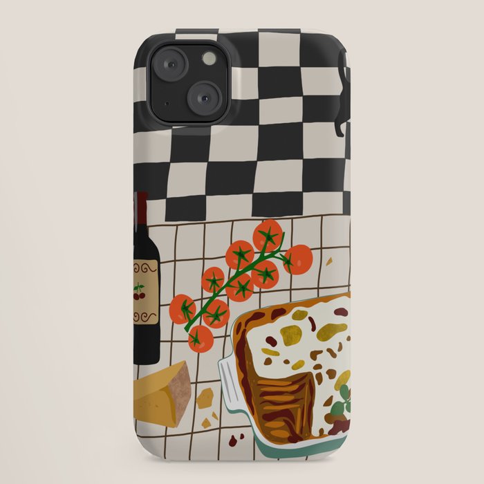 Lasagna parmesan and wne dinner - homemade meal illustration iPhone Case Gallery Image 18