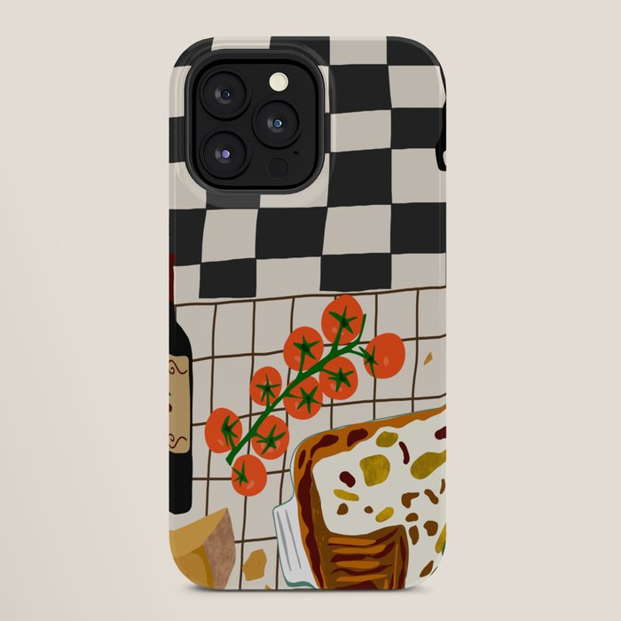 Lasagna parmesan and wne dinner - homemade meal illustration iPhone Case Gallery Image 28