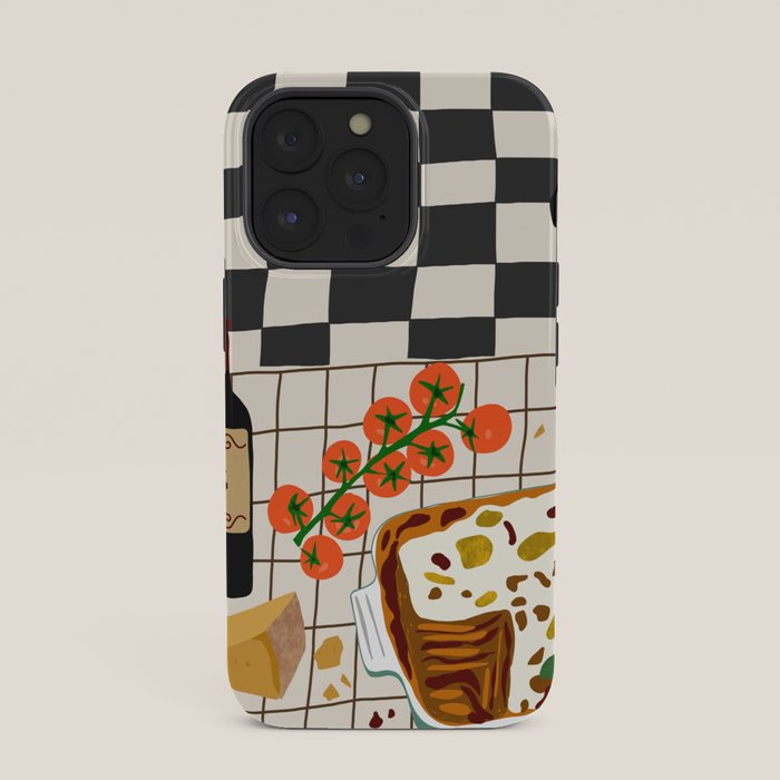 Lasagna parmesan and wne dinner - homemade meal illustration iPhone Case Gallery Image 35