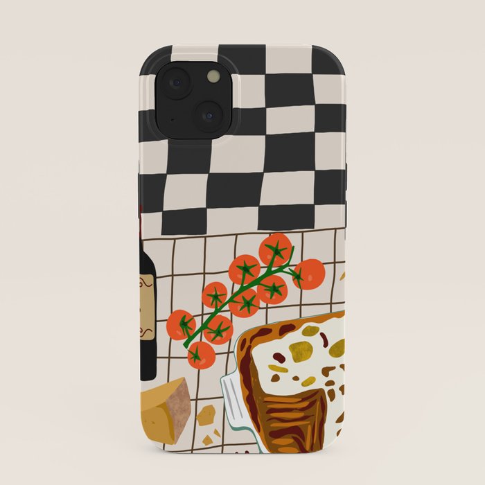 Lasagna parmesan and wne dinner - homemade meal illustration iPhone Case Gallery Image 37