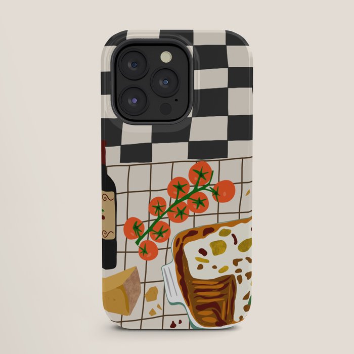 Lasagna parmesan and wne dinner - homemade meal illustration iPhone Case Gallery Image 27