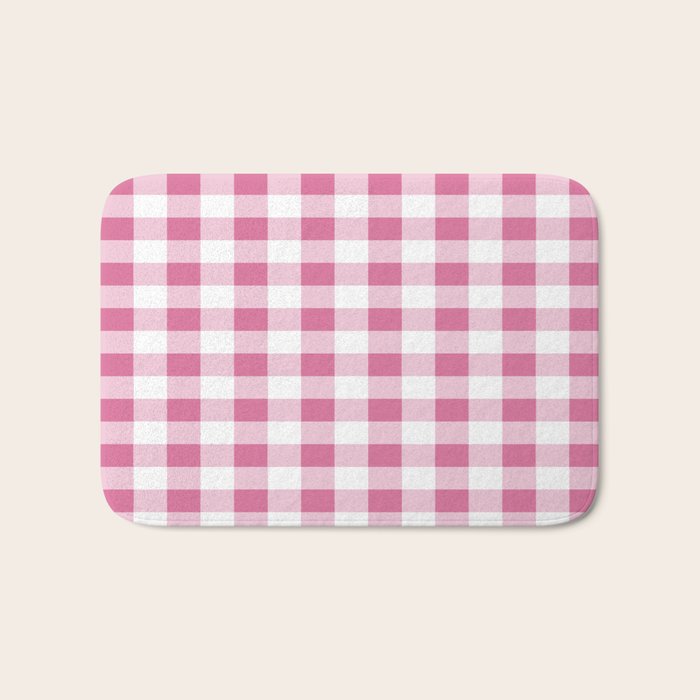 Gingham Large Pink White Bath Mat Gallery Image 1