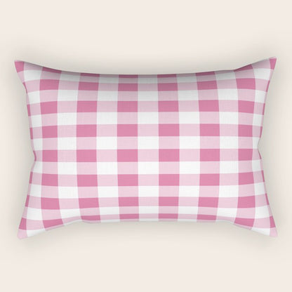 Gingham Large Pink White Rectangular Pillow Gallery Image 2