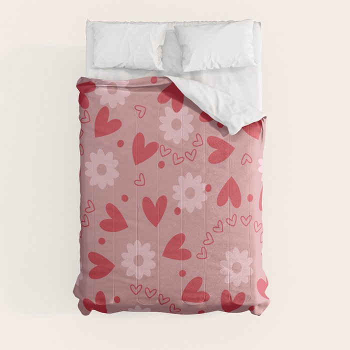 Hearts and Flowers on Tea Rose Pink Comforter Gallery Image 8
