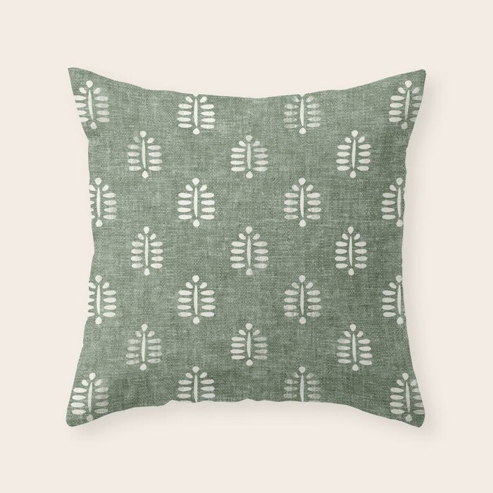 block print palm on sage Throw Pillow Gallery Image 2