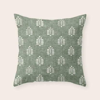 block print palm on sage Throw Pillow Gallery Image 2