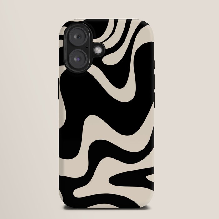Retro Liquid Swirl Abstract in Black and Almond Cream 2 iPhone Case Gallery Image 9