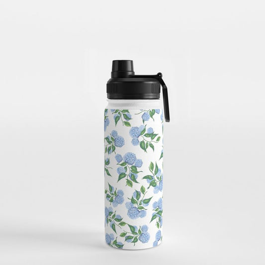 Hydrangea blue flowers, botanicals, blue and white floral Water Bottle Gallery Image 2