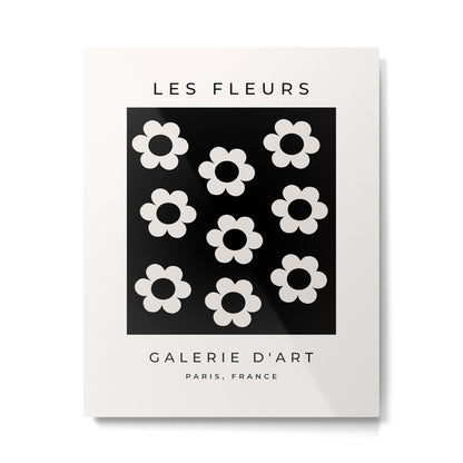 Les Fleurs | 02 - Flower Print Black And White Retro Flowers Wall Art Modern Decor Abstract Metal Print Gallery Image 3