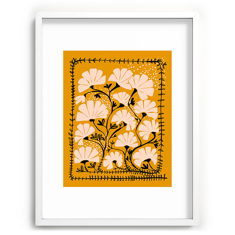 Ever blooming good vibes mustard yellow Framed Art Print Gallery Image 79