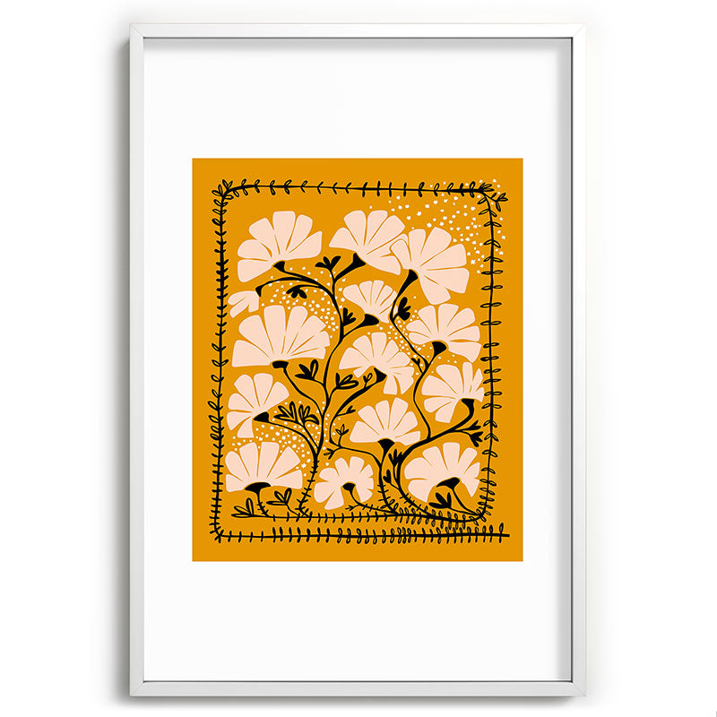 Ever blooming good vibes mustard yellow Framed Art Print Gallery Image 80