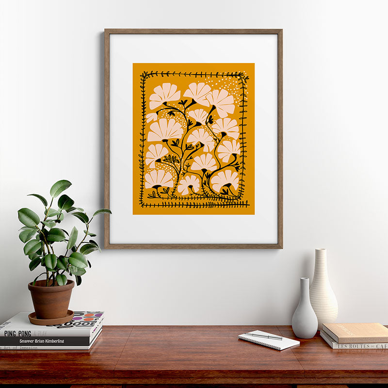 Ever blooming good vibes mustard yellow Framed Art Print Gallery Image 14