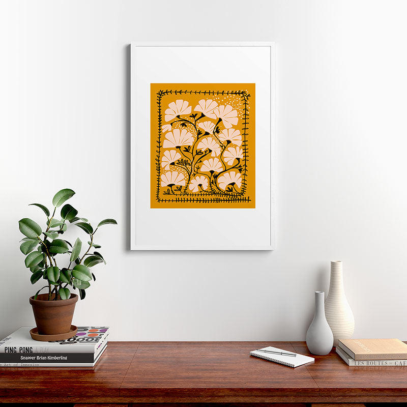 Ever blooming good vibes mustard yellow Framed Art Print Gallery Image 27